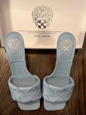 Vince Camuto Powder Blue Woven Slide Mules